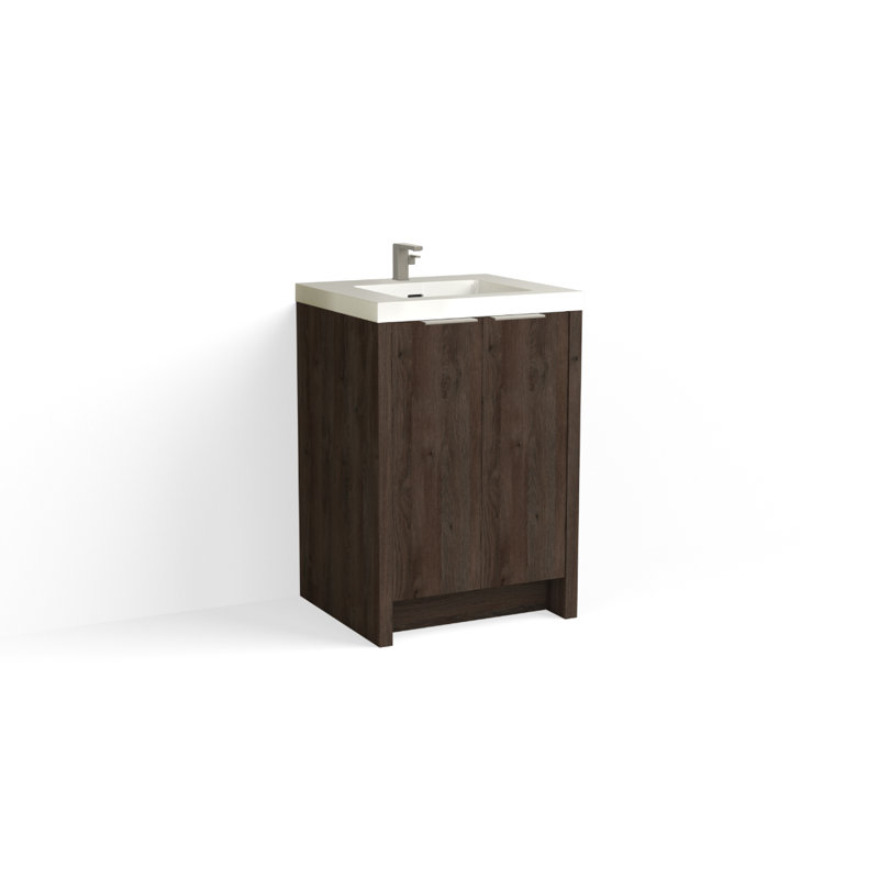 Mesa 24" W Freestanding Single Bathroom Vanity , Single-Hole, White Gloss, White Nanomatte/Matte Black