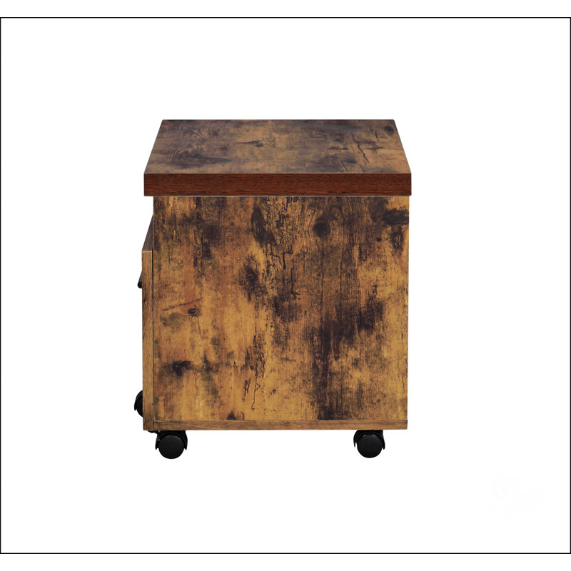 Stylish Weathered Oak & Black File Cabinet With Lockable Drawer And Open Compartment For Modern Office Storage