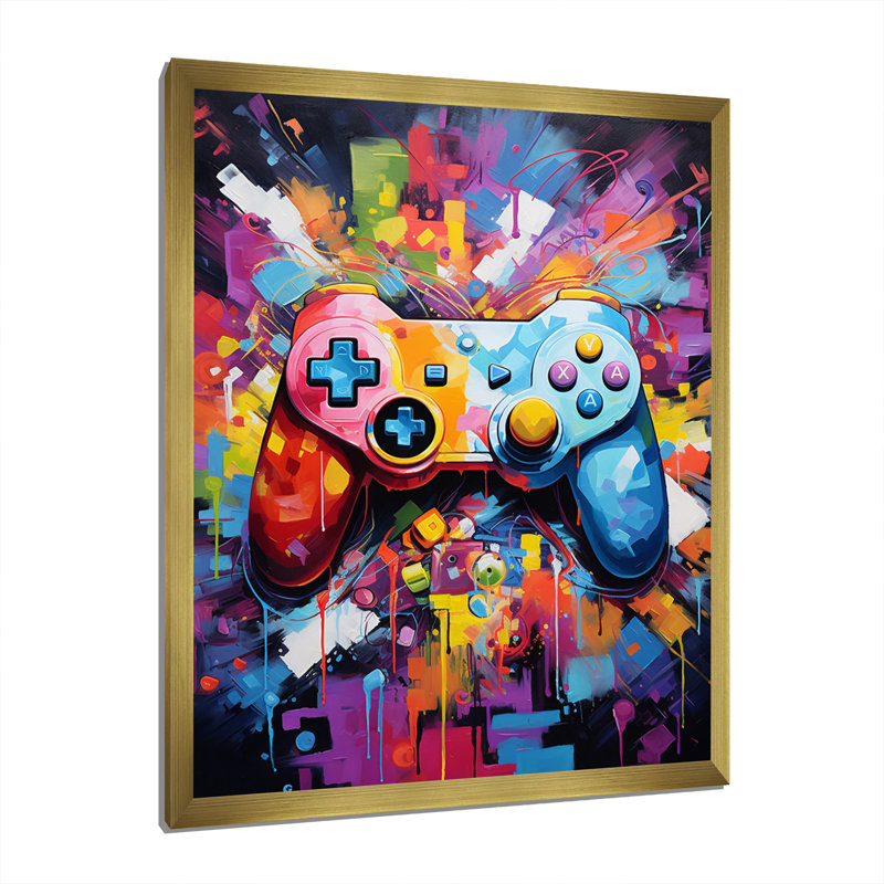 Jeu vidéo Pixel Pop I - jeux vidéo, impressions sur toile, H 40 po x l 30 po x P 1,5 po, Cadre doré à une seule photo