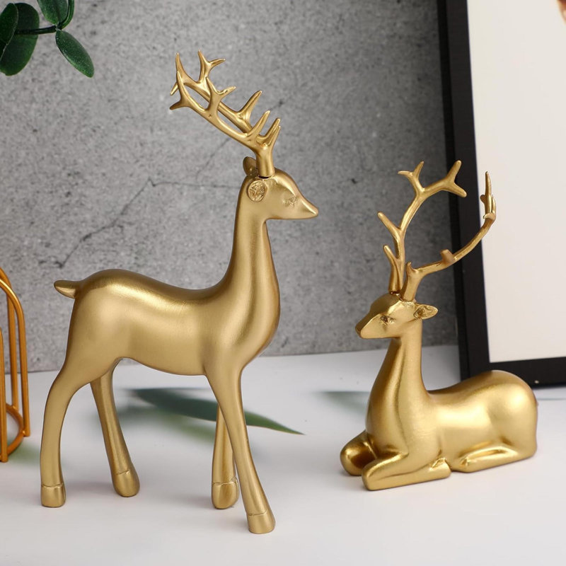 4 pièces de résine de Noël assis debout statue de cerf décorations de renne pour la maison intérieure décoration de Noël rustique statue de renne