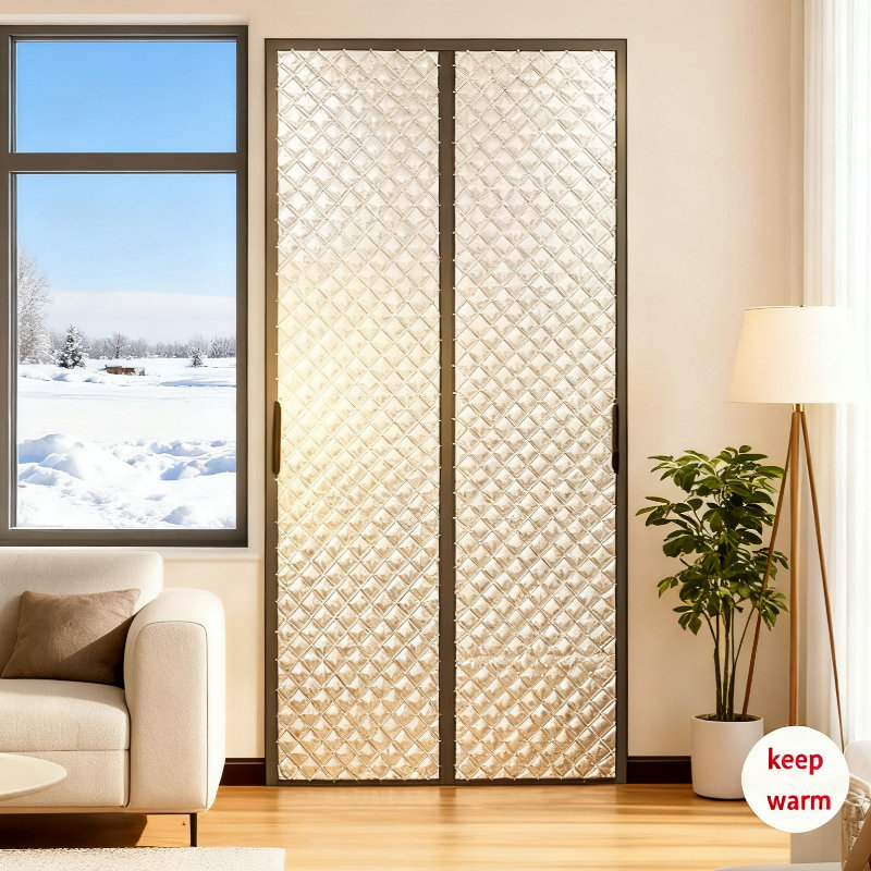 Heavy Duty Magnetic Insulated Door Curtain White Thermal Draft Stopper For Doors, Blocks Cold & Noise, (Silver, W44*H83In 1 Panel)