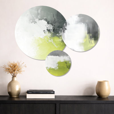 «Cool Grey Lime Texture» - décoration murale abstraite en métal 3 pièces