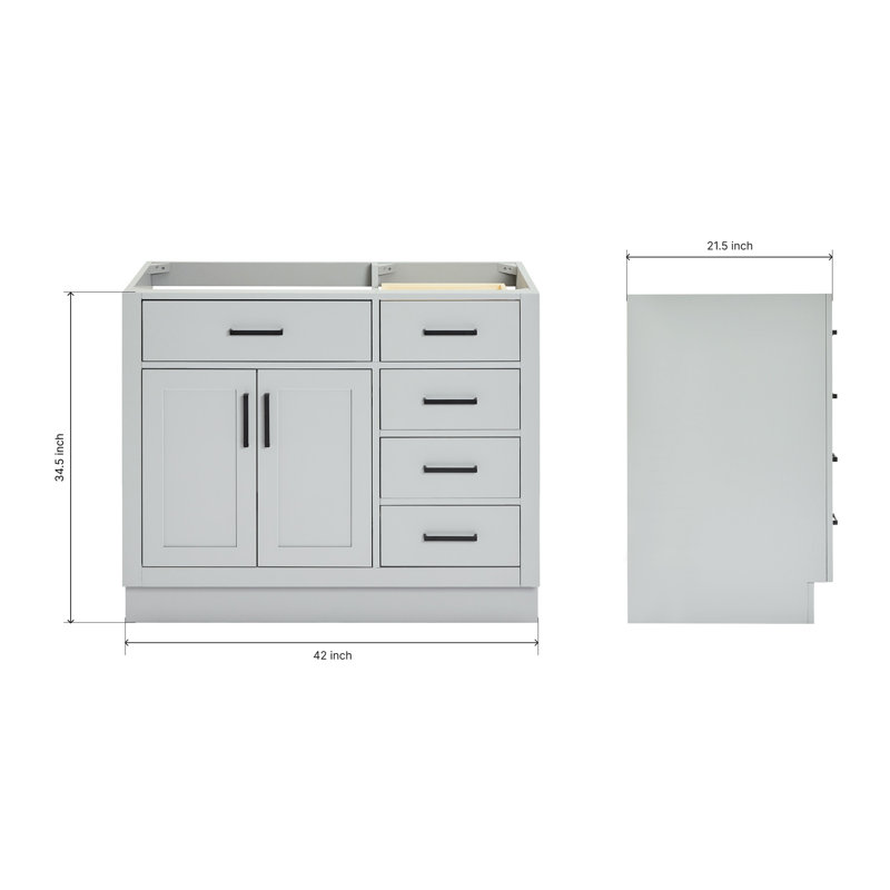 42" Single Bathroom Vanity Base only, Matte Black, Gray