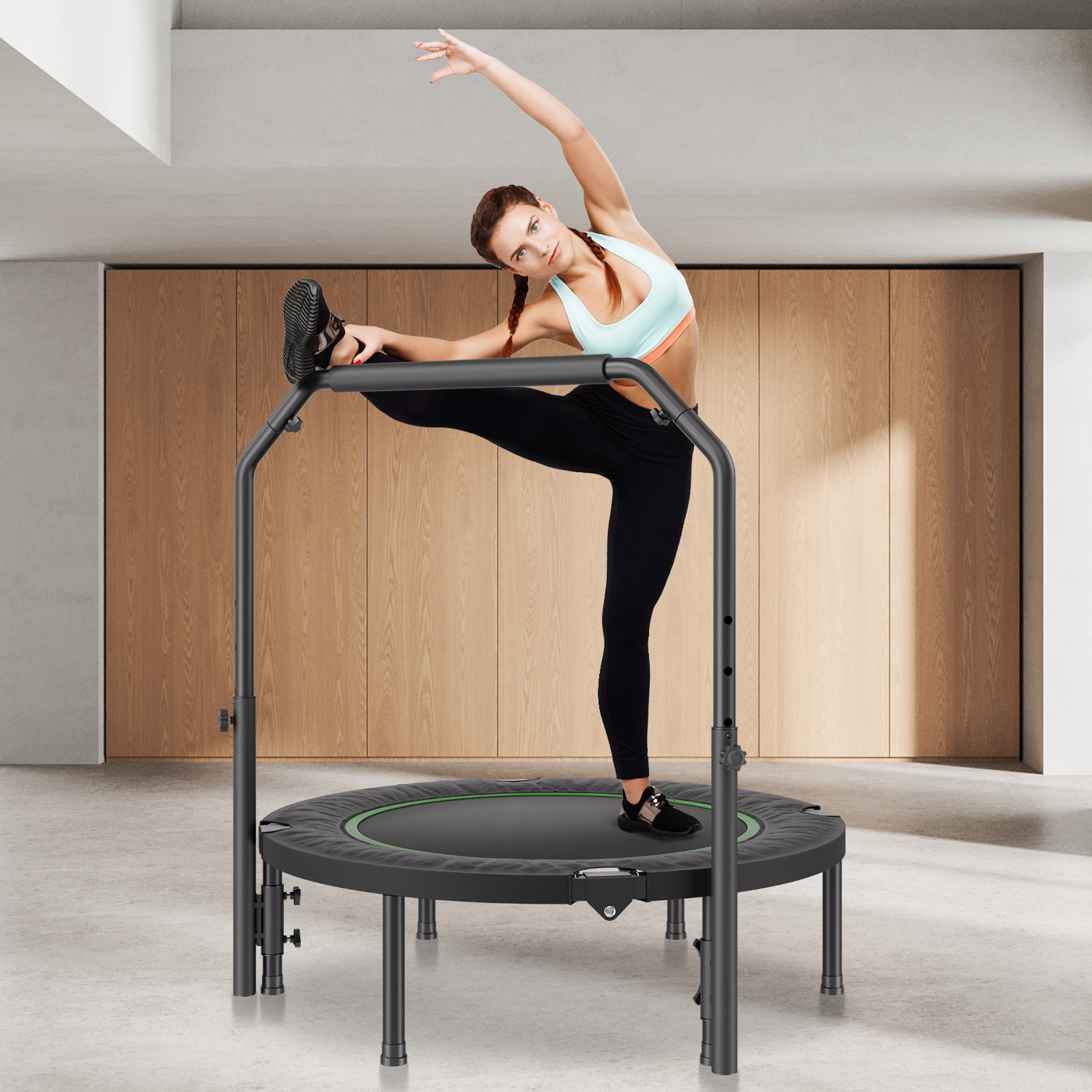 Mini Trampoline VEVOR Pliable – Avec Poignée, Noir/vert – 1027 Mm, 150 Kg Max