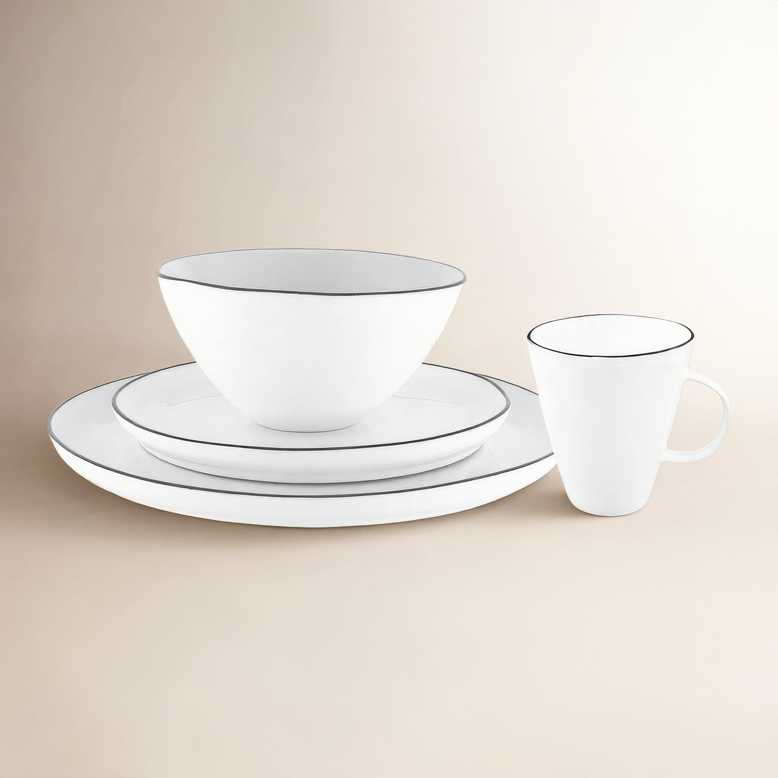 Abbesses Porcelain Dinnerware Set, White/Black