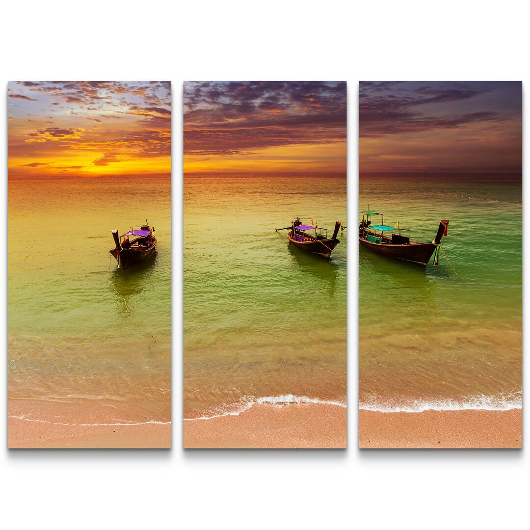 3-tlg. Leinwandbilder-Set Boote am Strand in Thailand