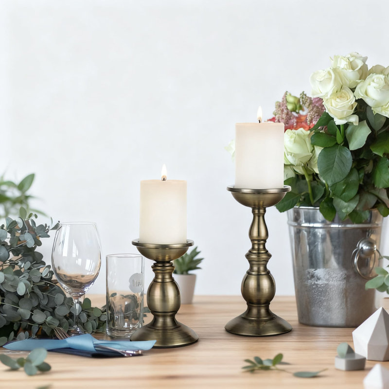 2-Piece Pillar Candle Holders Set For 3-Inch Candles, Decorative Metal Candle Sticks For Wedding, Home Decor, Party Centerpiece, Spa And Meditation