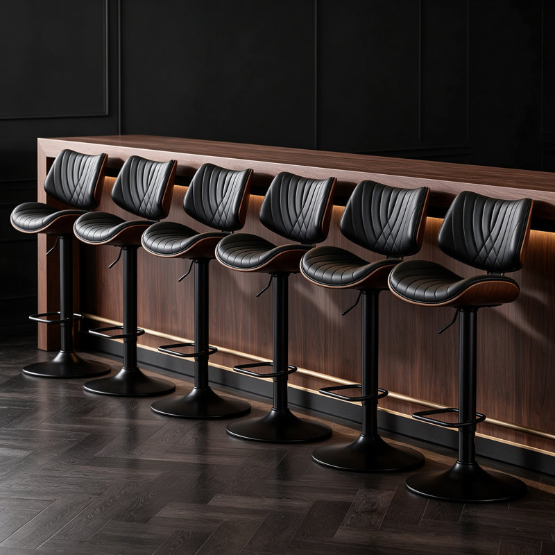Ensemble de 2 tabourets de bar pivotants et réglables, en similicuir, hauteur comptoir, avec dossier et repose-pieds, style moderne pour la cuisine et le bar, noir.