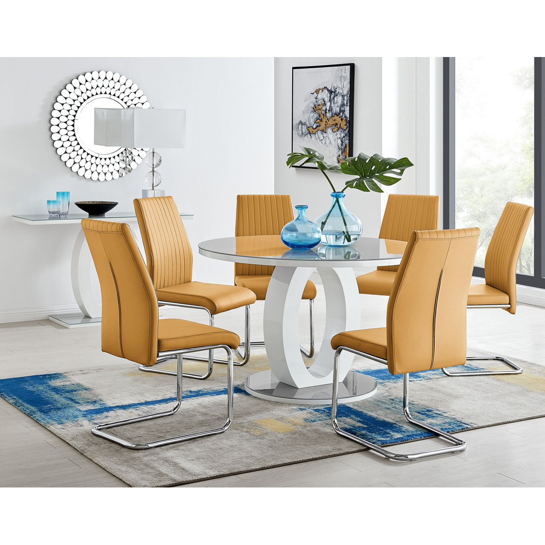 Scottsmoor 6 Seater High Gloss Round Dining Table Set with 6 Luxury Faux Leather Dining Chairs East Urban Home Color 