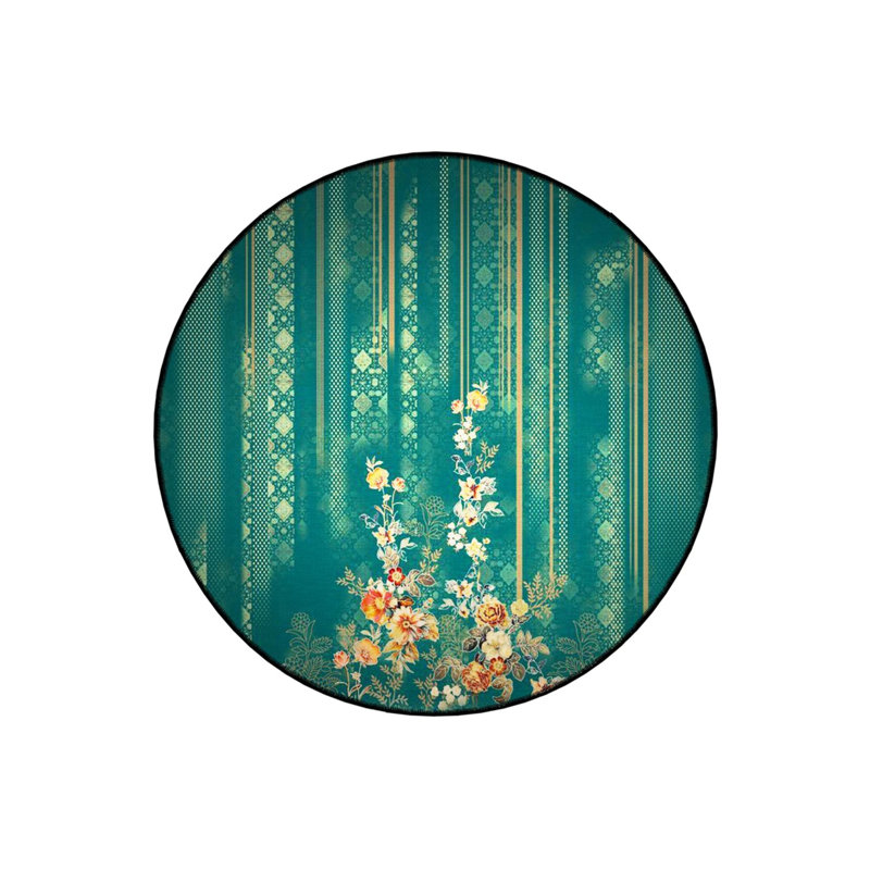 Green Ethnic Patterned Floral Detailed Woven Base Modern Decorative Carpet, Round 4'