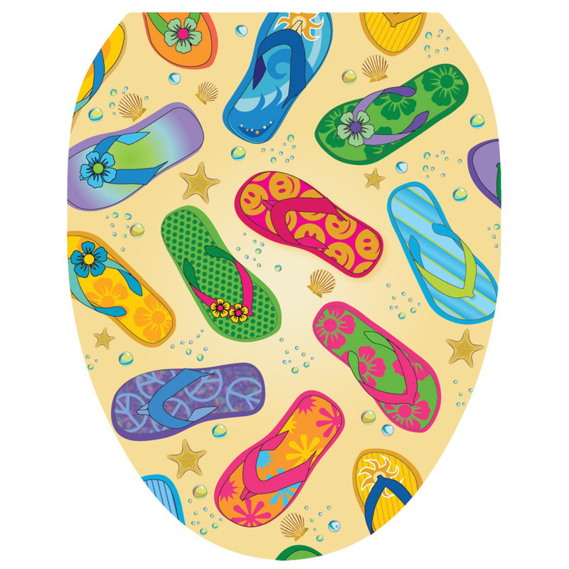 Décalcomanie de siège de toilette Beach Flip Flops - couvercles de toilette en vinyle, Allongé