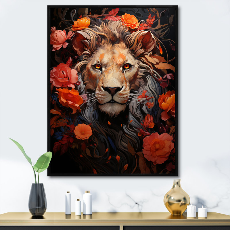 «Fierce Guardian Lioning I» sur toile, Cadre flottant noir, H 40 po x l 30 po x P 1,5 po