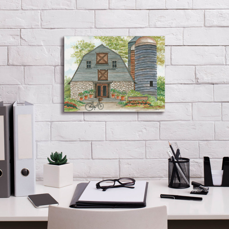 «Bluebird Barn» par Cindy Jacobs, art mural sur toile, H 12 po x l 16 po x P 0,75 po