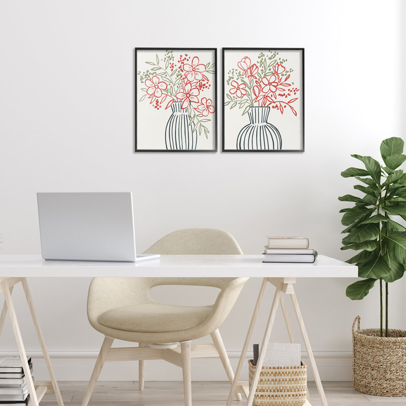Ensemble de 2 giclées encadrées Botanical Outline Simplicity, design par Aria K., H 14 po x l 11 po