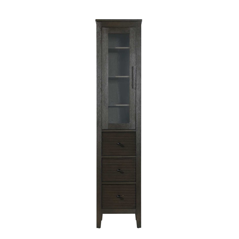 16 Inch Bath Storage Glass Cabinet in Chocolate Oak, Chocolate Oak, 72" H x 16" W x 18" D