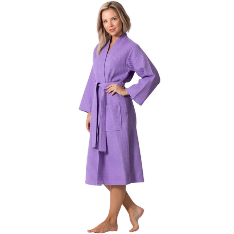 Farlane Cotton Waffle Girl / Woman+ Ankle Bathrobe with Pockets, Purple