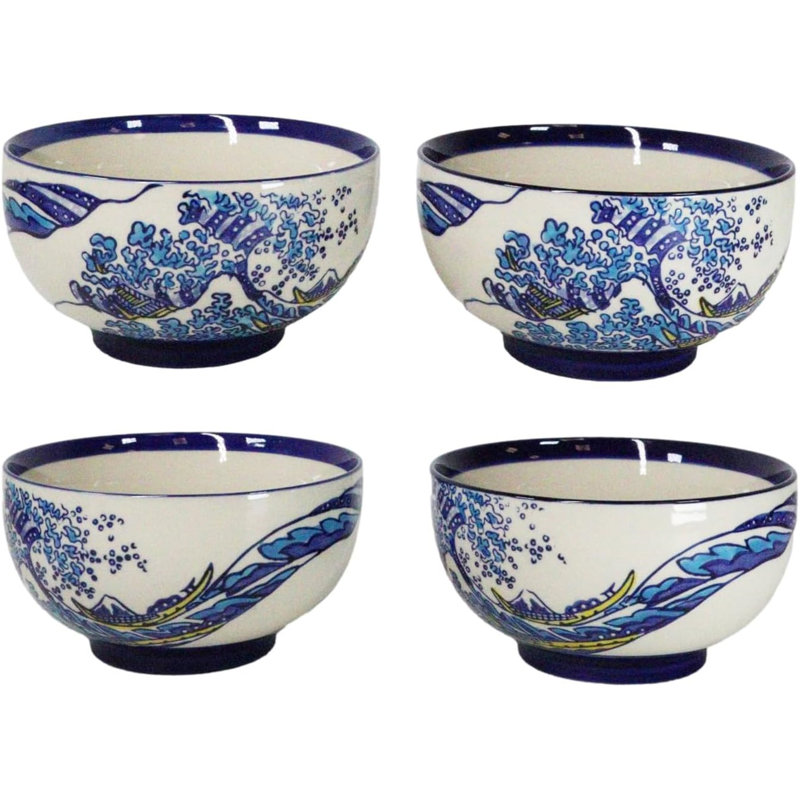 Paquet de 4 bols à salade de riz en céramique Hokusai Great Wave 22 oz