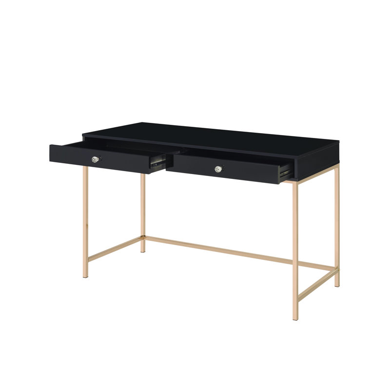 Bureau d'écriture contemporain noir brillant et doré avec 2 options de bureau