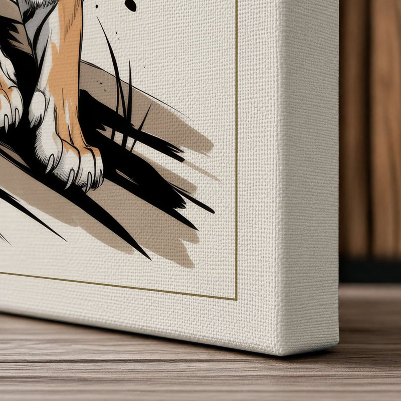 Stalking Tiger Japandi - Wrapped Canvas, 36x24 - 91.4 x 61.0 cm, Cream Border