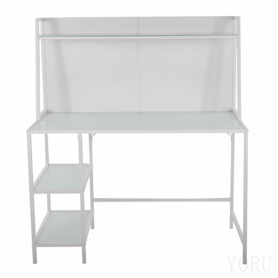 Bureau contemporain Tier en métal blanc et verre givré