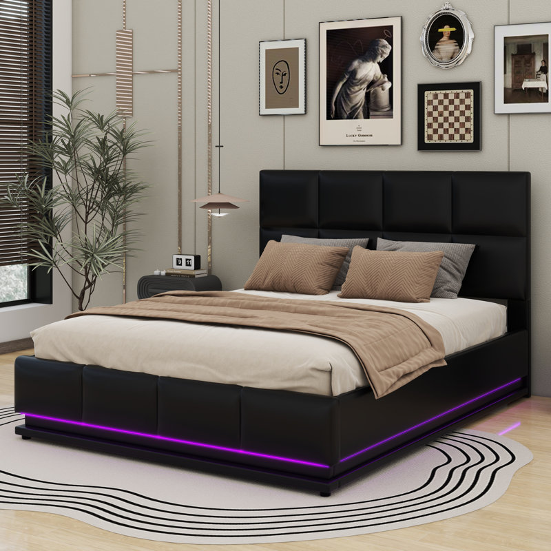 Deaundra Upholstered Platform Storage Bed, Queen, Black