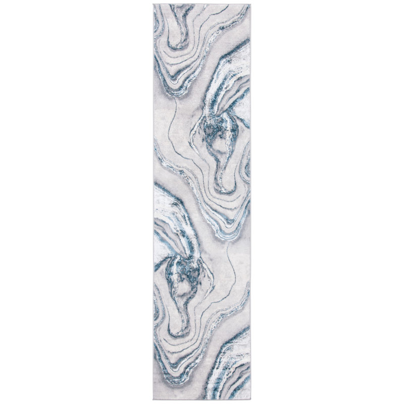 Shara Abstract Gray/Blue Area Rug, Runner 2'2" x 21'