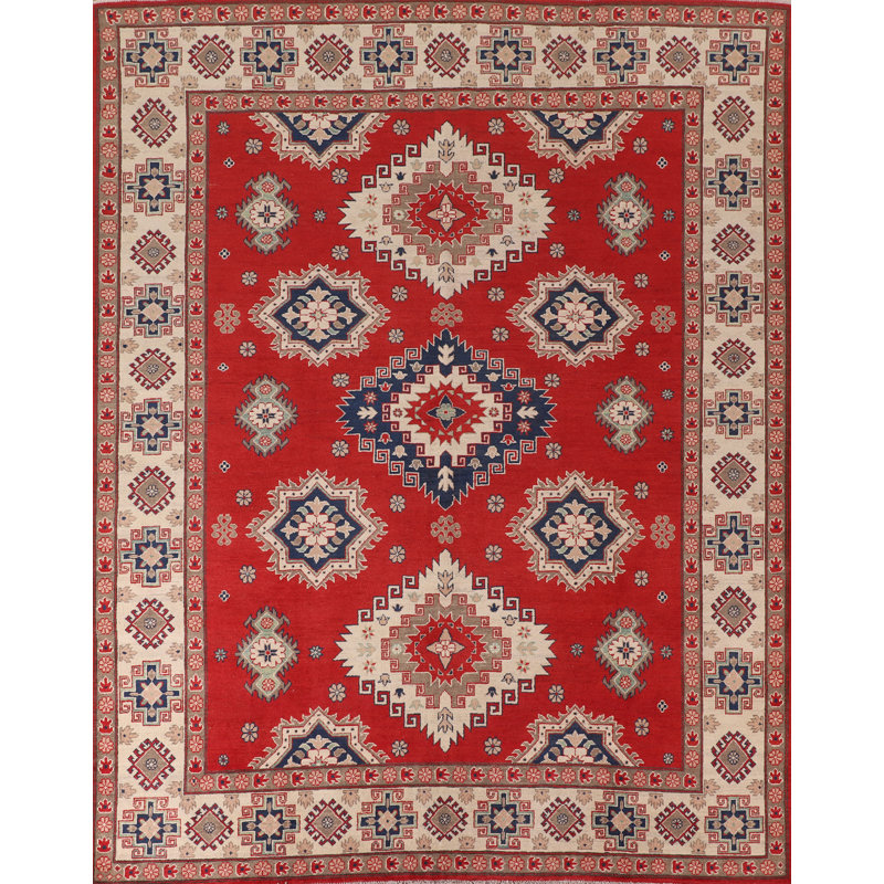 Geometric Red Kazak Oriental Area Rug 10