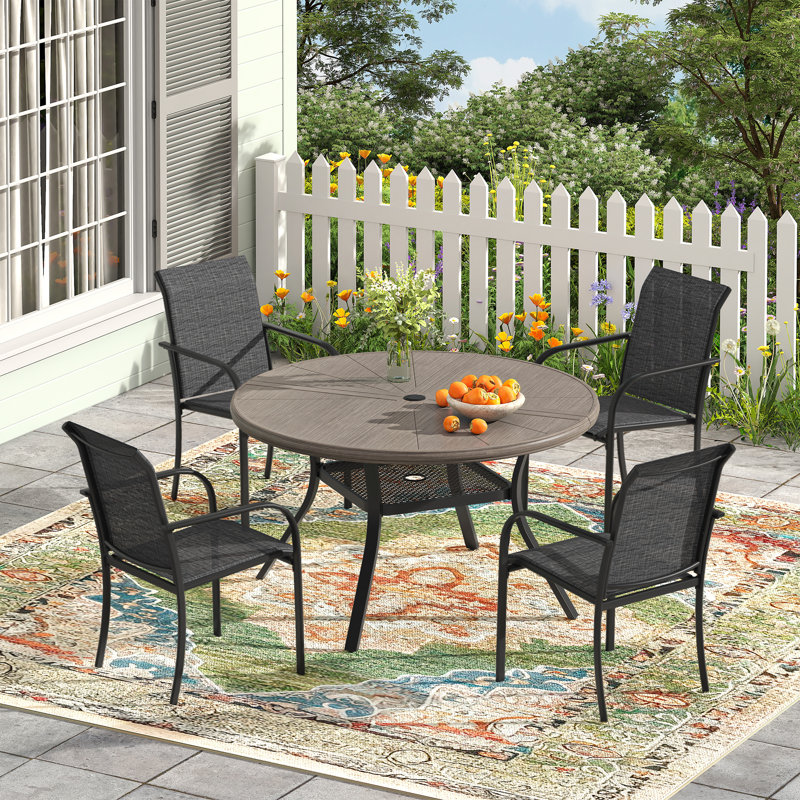 4-Person Outdoor Aluminum Patio Dining Set, Gray Woodlike