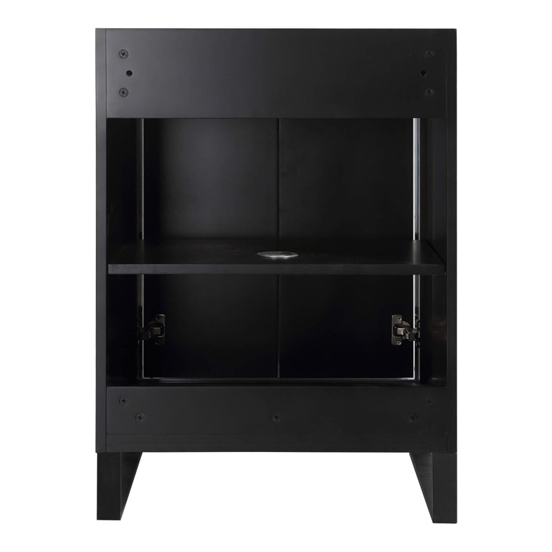 Minday 24'' Single Bathroom Vanity with Stone Top, Black Matte, Matte Black