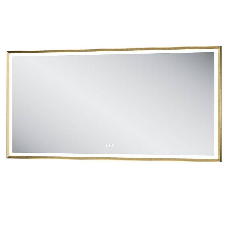 Miroir de meuble-lavabo à DEL avec éclairage à 3 lumières à intensité variable, 36 po x 72 po, Doré, Rectangulaire
