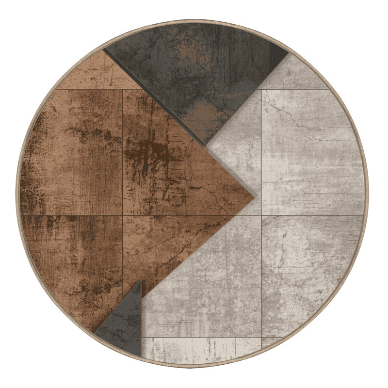 Tapis industriel doux et moelleux beige à motif abstrait Ealey, Rond 3 pi