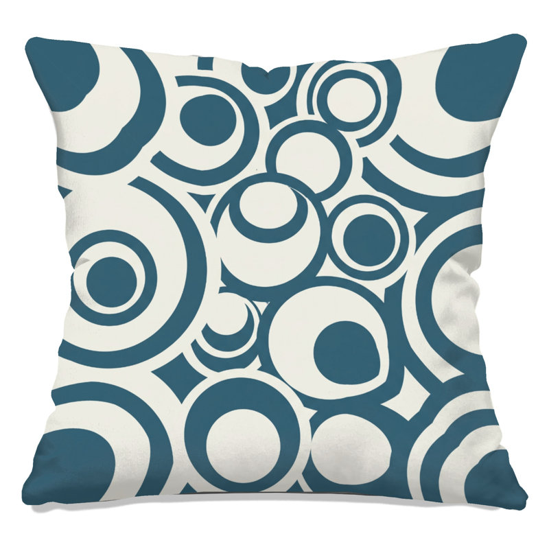 Modern Circles Geometric Linen Throw Pillow, 16 x 16 inches, Teal Grey and Off White