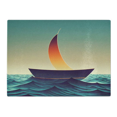 Glowing Sailing Boat  Glass Chopping Board