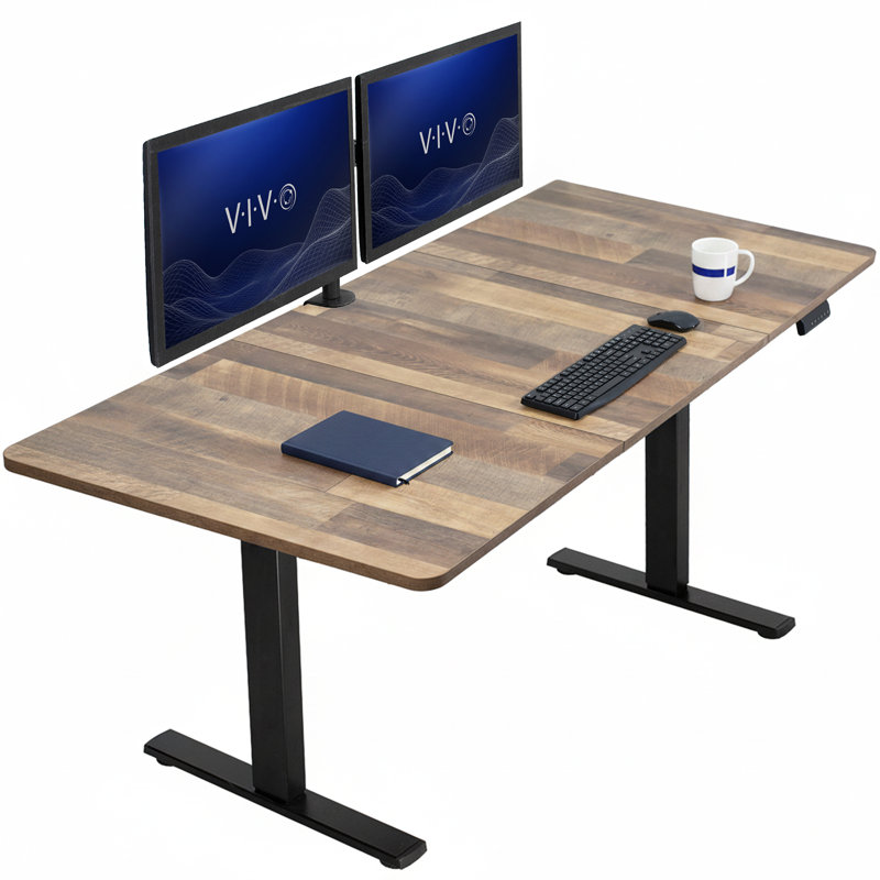 Poste de travail électrique Vivo, L 70,9 po, Noir, Bois recyclé