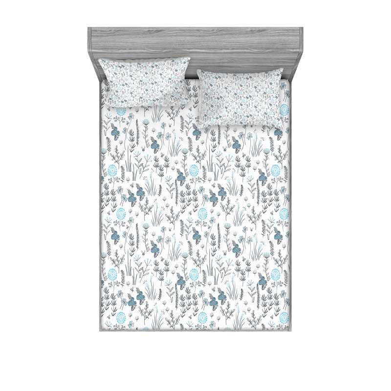 Microfiber Floral Sheet Set, Queen Sheet Set with Fitted Sheet, Botanical Floral