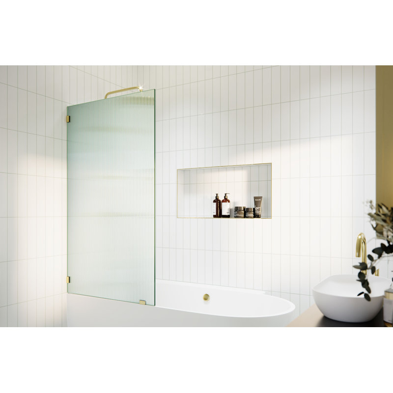 Gaia 34 in. x 58.25 in. Frameless Fluted Single Fixed Bath Panel, Polished Brass