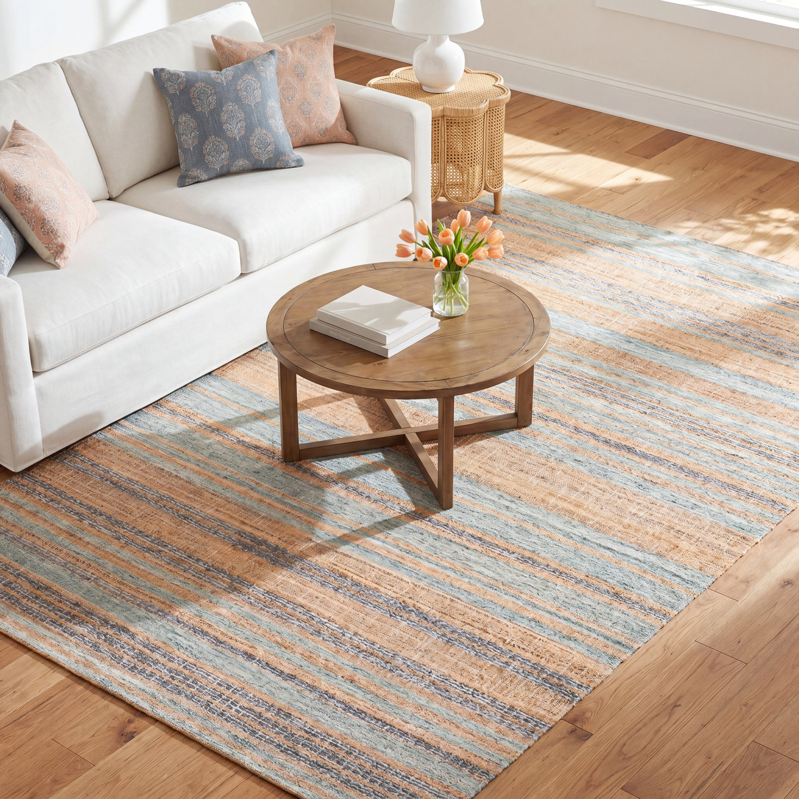Murrayville Gray Blue Flatweave Striped Jute Rug, Rectangle 4' x 6'