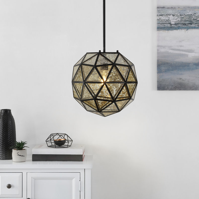 Luminaire suspendu sphère 1 lumière DEL Castleman, Noir / laiton or, H 51 po