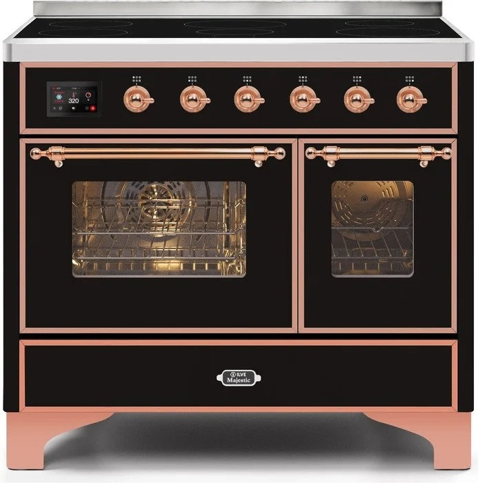 Cuisinière à induction 40 pouces avec 6 éléments à induction ILVE Majestic II Series (porte en verre), Noir lustré / cuivre