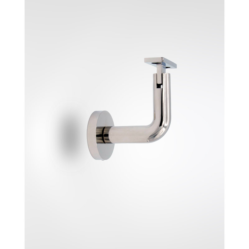 Concrete Mount Handrail Bracket with Round Rose and Flat Plate, Polish Stainless Steel