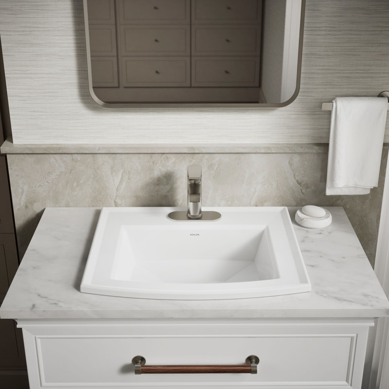 Archer Vitreous China Rectangular Drop-In Bathroom Sink with Overflow, White, 4'' Centers