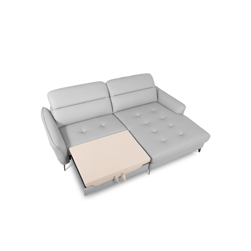 Manchester Leather Corner Sofabed with Adjustable Headrests and Storage, Grey, Right Hand Facing