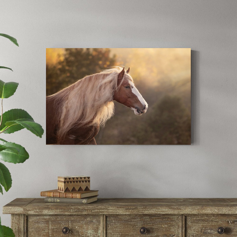 «Golden Lit Horse V» par PHBurchett - photographie sur toile tendue, H 24 po x l 36 po
