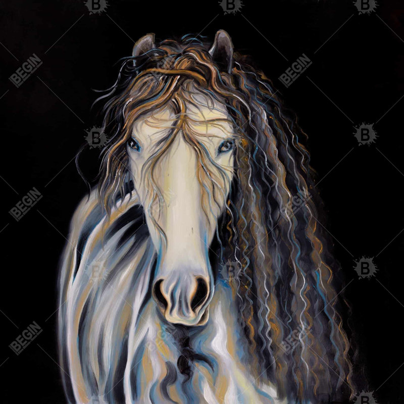Abstract horse with curly mane - 16"x16" Outdoors Throw pillow - Spun poly - Print on demand