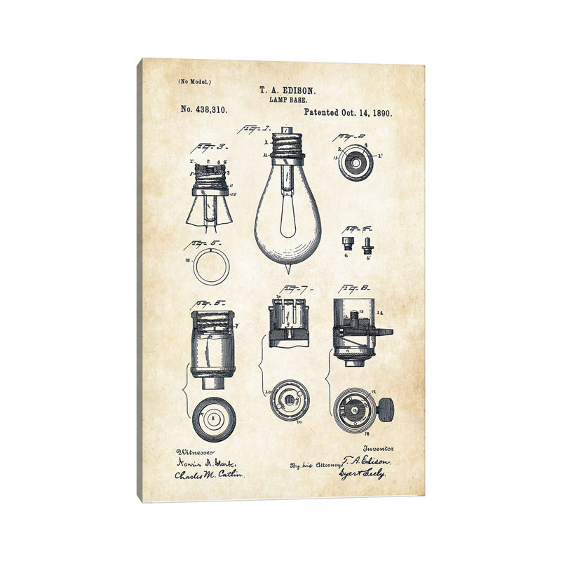 Thomas Edison Lamp by Patent77 - Wrapped Canvas Print, 20.32 cm H x 30.48 cm W