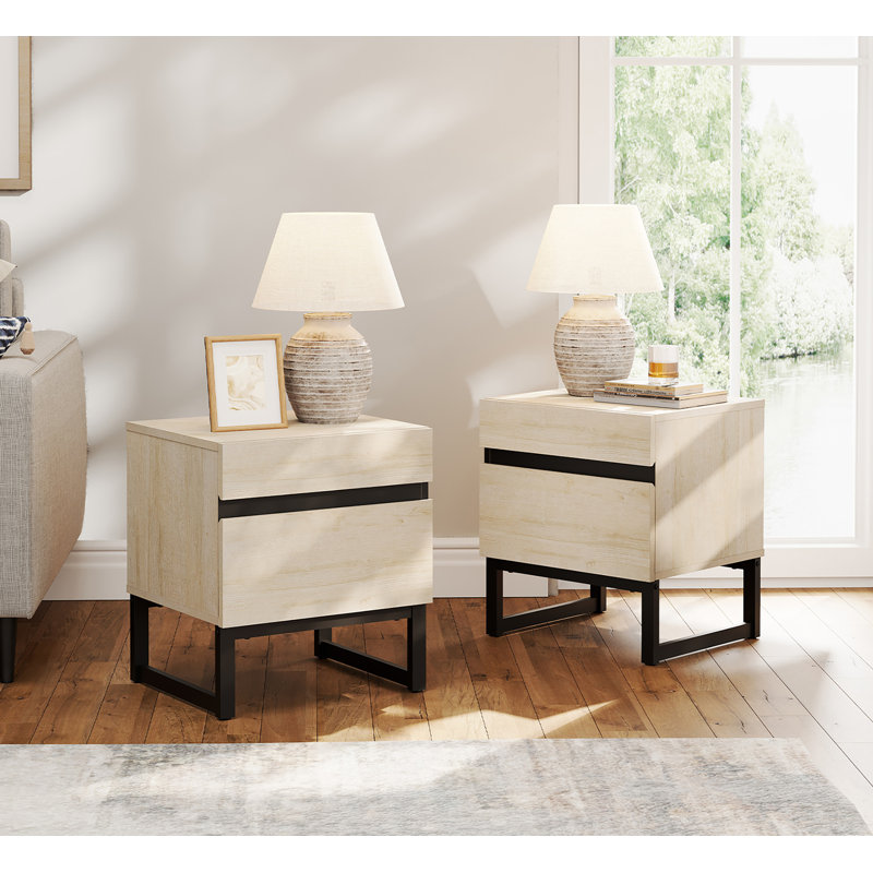 Table de bout moderne 2 pièces avec 2 tiroirs Aadam, Beige