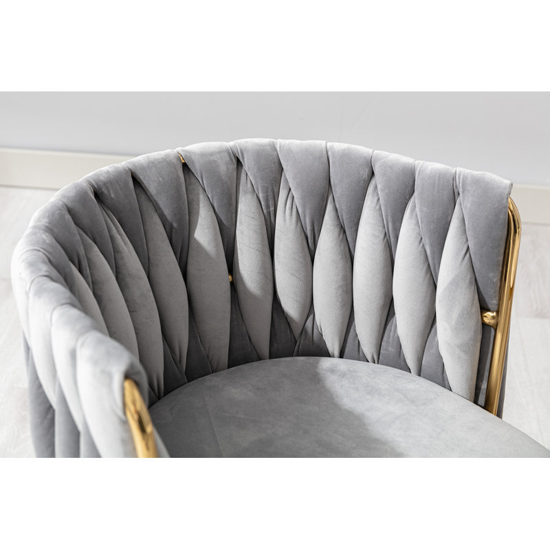 Fauteuil en velours Uresti, Velours gris velours, Doré