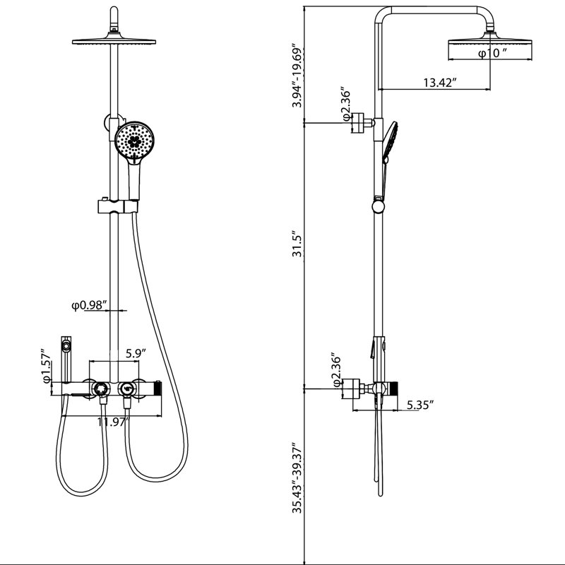 Système de douche complet avec valve brute, Noir mat