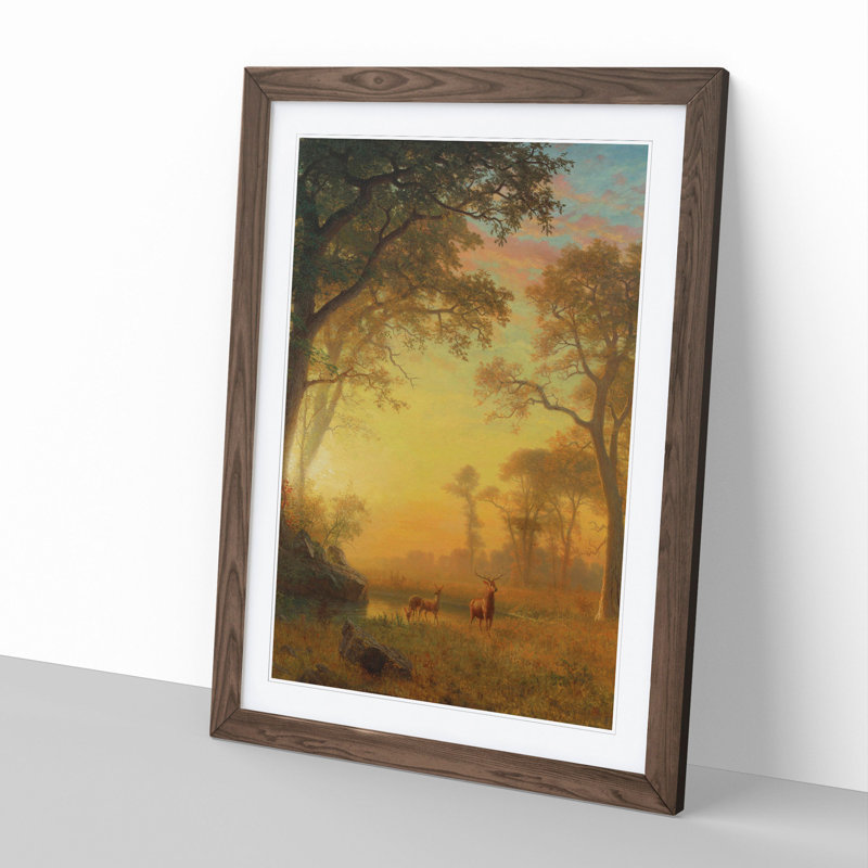 Sunset River with Deer by Albert Bierstadt - Picture Frame Painting, Walnut Framed, 36cm H x 27cm W x 2cm D