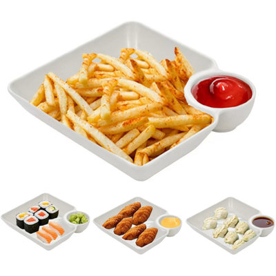 4 Pack Wheat Straw Chip and Dip Serving Plates, Divided Appetizer Trays for Party and Picnic